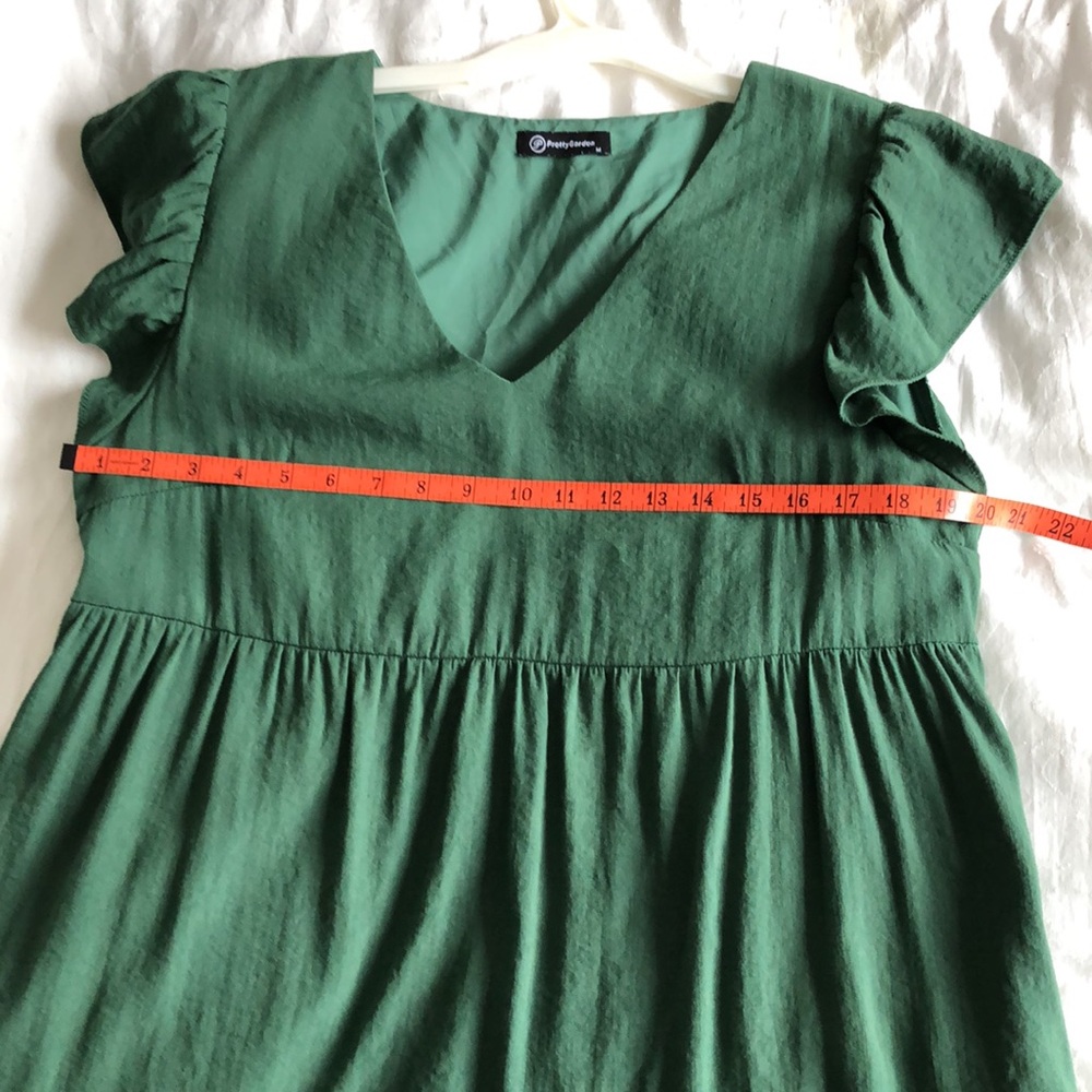 M Green Cotton Dress Pockets Flowy Ruffle Lined Midi Spring - Picture 9 of 10